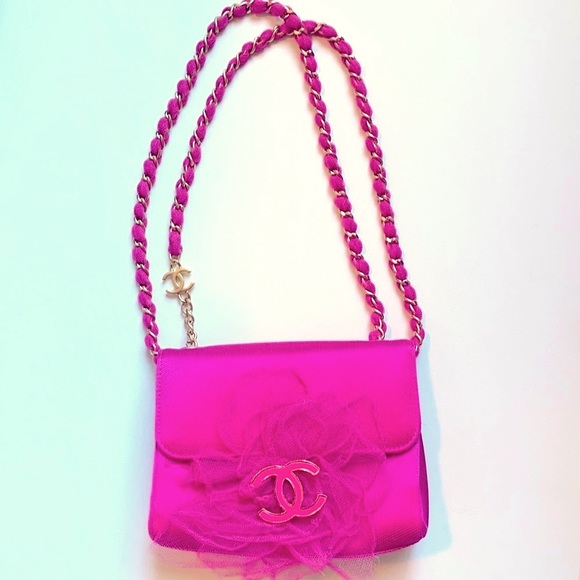 CHANEL Bags Chanel Hot Pink Magenta Rare Vintage Silk Vegan Gold Hw